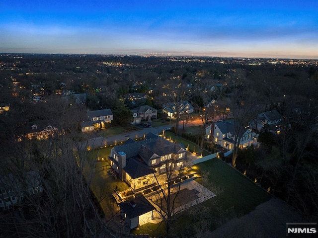 view of aerial view at dusk