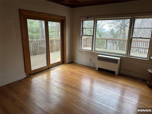 spare room with radiator and light hardwood / wood-style flooring