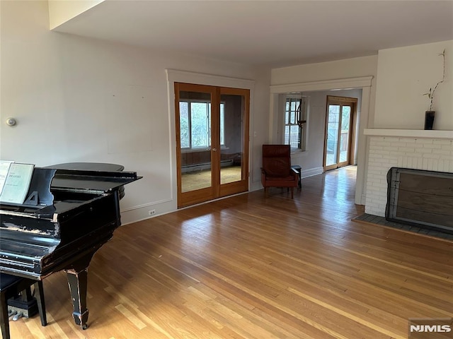 miscellaneous room featuring a baseboard radiator, light wood-type flooring, and a wealth of natural light