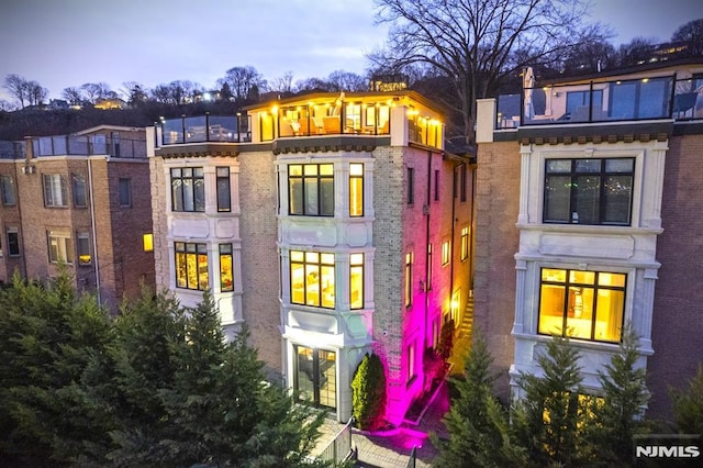 view of back house at dusk