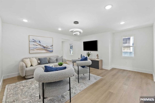 living room with light hardwood / wood-style flooring