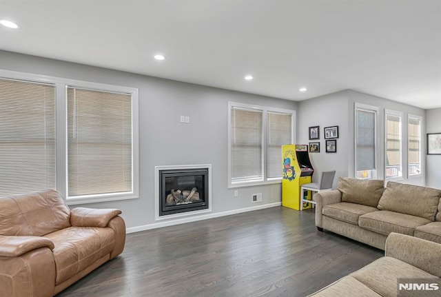 living room featuring dark hardwood / wood-style floors