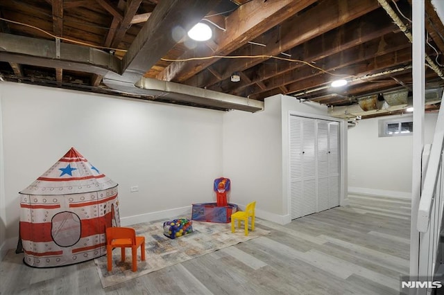 basement featuring hardwood / wood-style floors