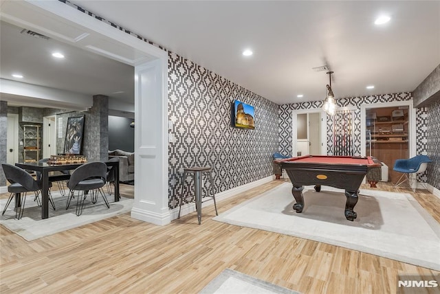 recreation room featuring light hardwood / wood-style floors and pool table