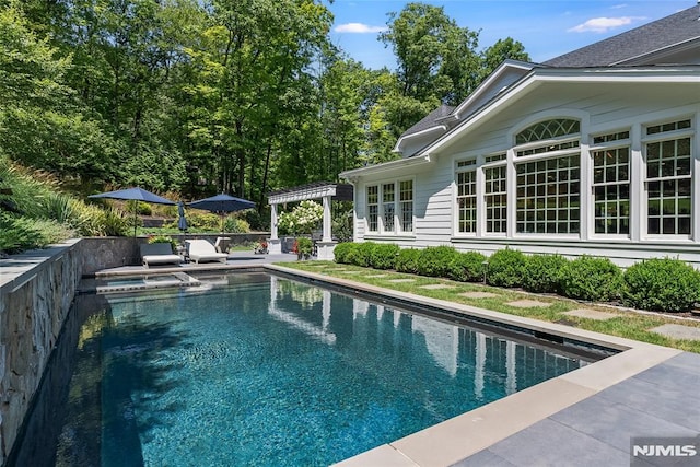 view of pool featuring a pergola and a patio