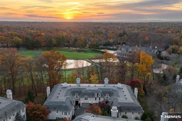 view of aerial view at dusk