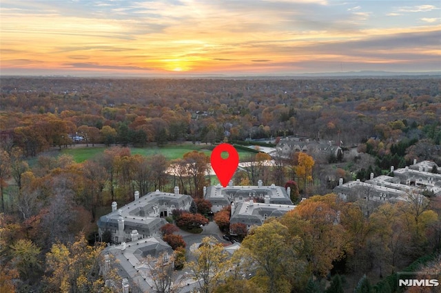 view of aerial view at dusk