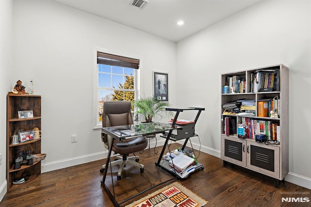 office featuring dark wood-type flooring