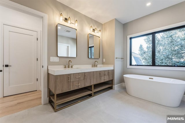 bathroom featuring vanity and a bathing tub