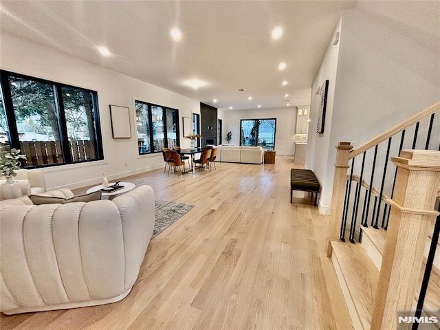 living room with light wood-type flooring