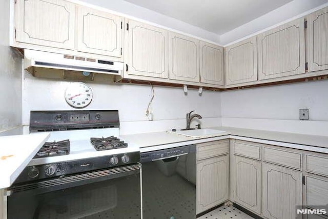 kitchen with sink, dishwasher, and white range with gas cooktop