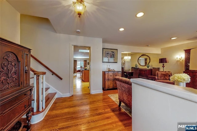 living room featuring light wood-type flooring