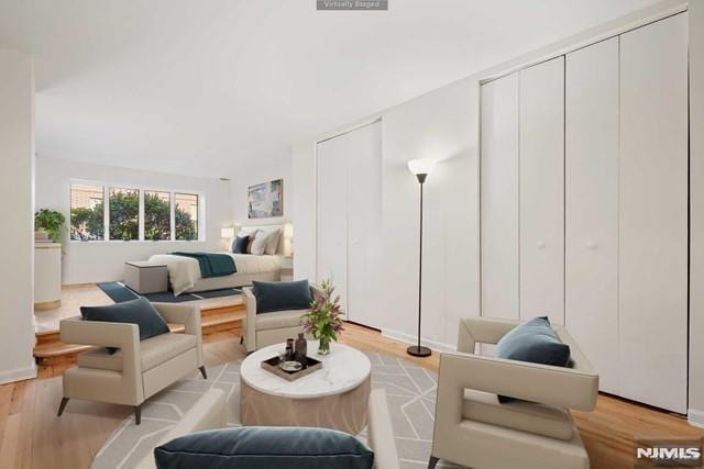 living room with light hardwood / wood-style flooring