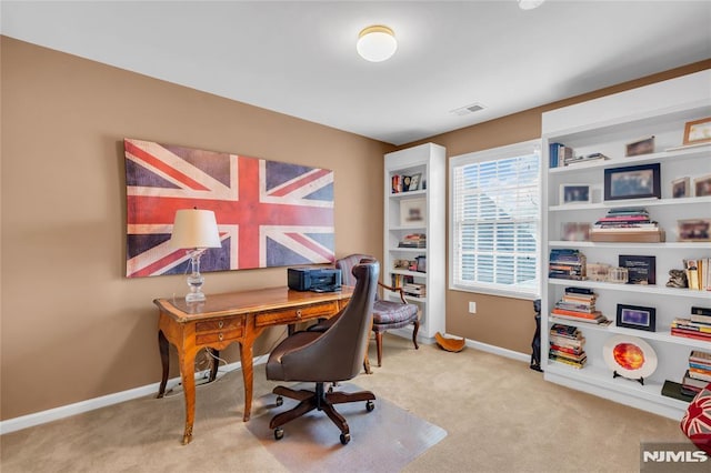 view of carpeted home office