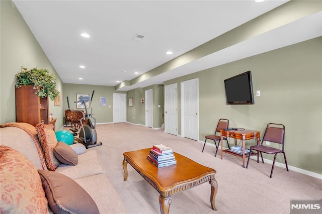 living room with light carpet