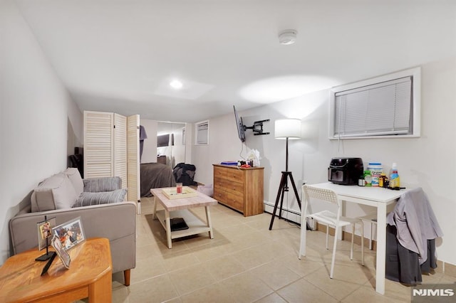 living room with light tile patterned flooring