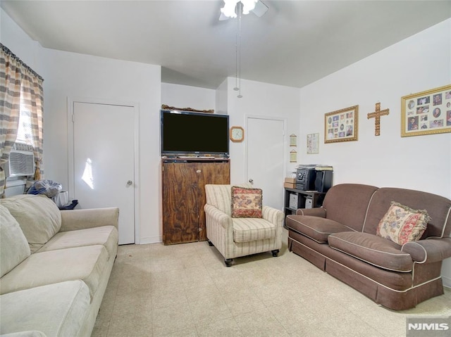 living room with ceiling fan