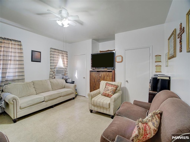 living room with ceiling fan