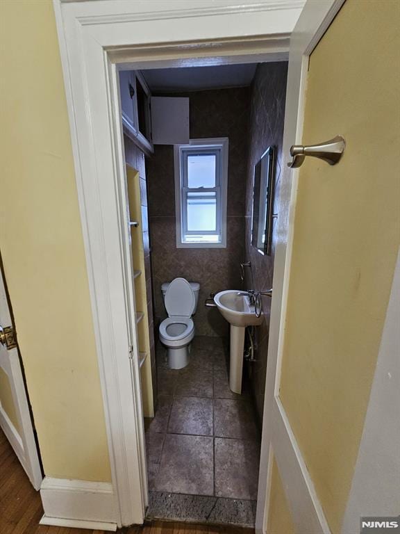 bathroom with toilet and wood-type flooring