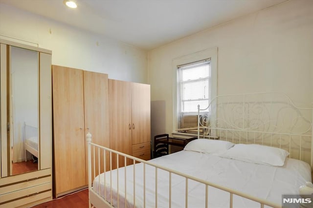 bedroom with a closet and wood-type flooring