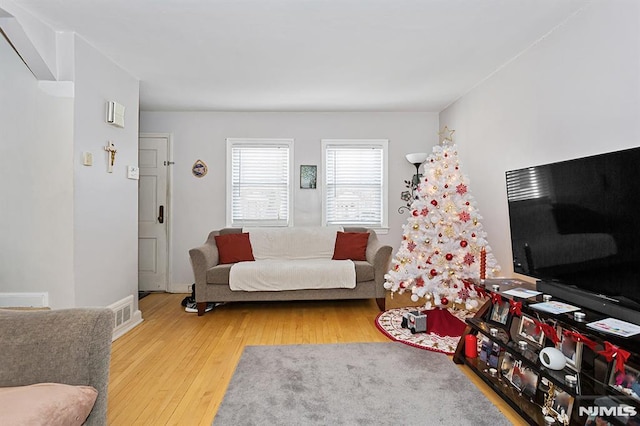 living room with hardwood / wood-style floors