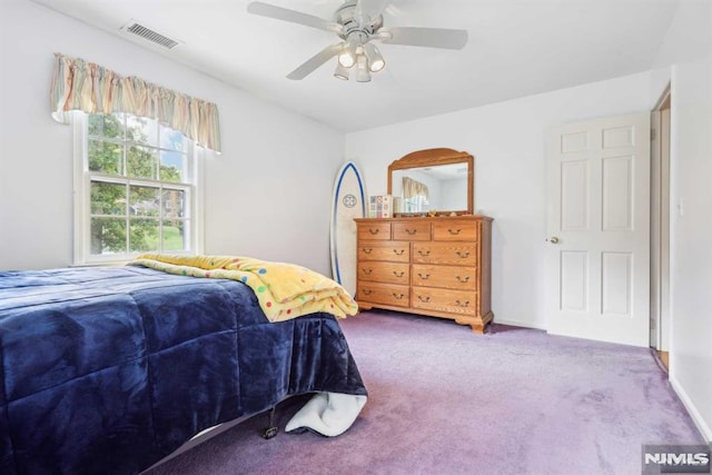 bedroom featuring carpet floors and ceiling fan