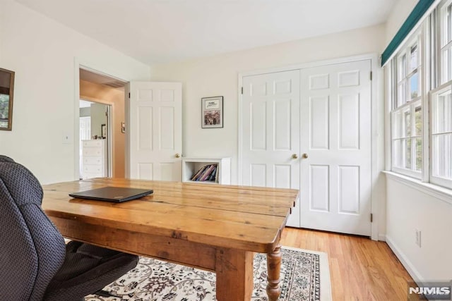 office space featuring light hardwood / wood-style floors