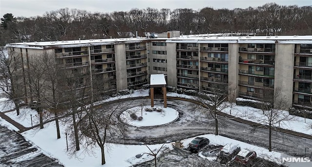 view of snow covered building