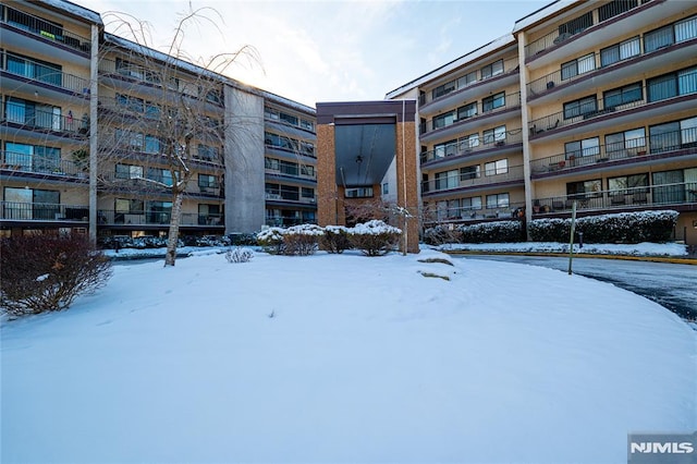 view of snow covered building