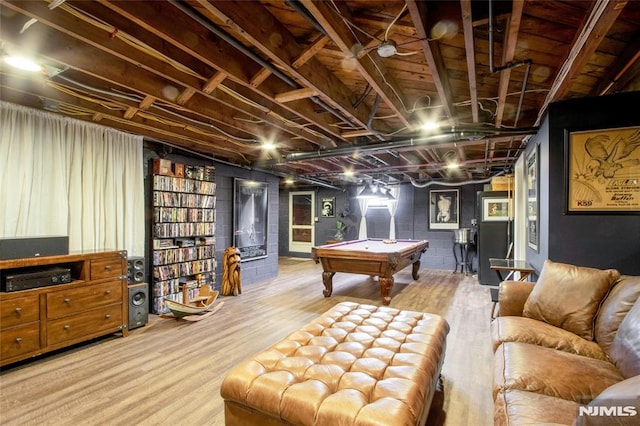 playroom featuring hardwood / wood-style floors and billiards