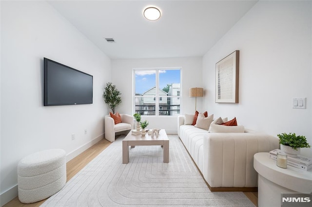 living room with light hardwood / wood-style flooring