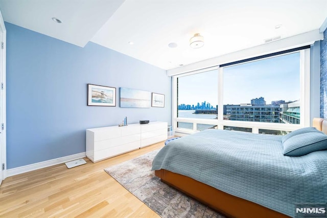 bedroom with multiple windows and wood-type flooring