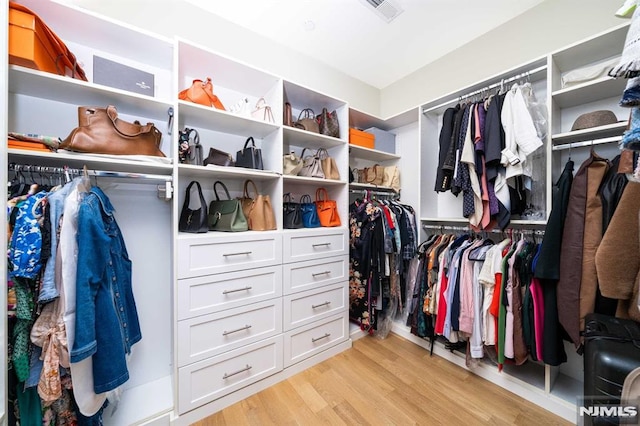 spacious closet featuring light hardwood / wood-style flooring