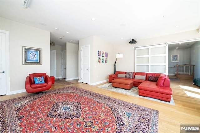 living room with hardwood / wood-style floors