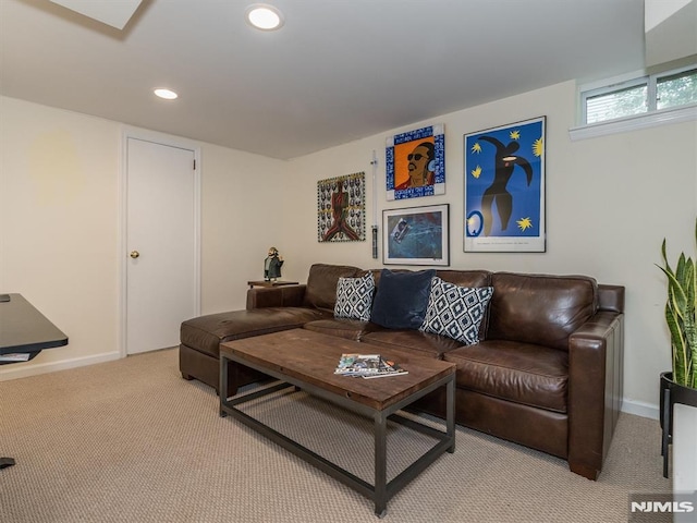 living room with light carpet