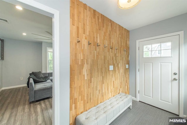 foyer entrance with dark hardwood / wood-style floors