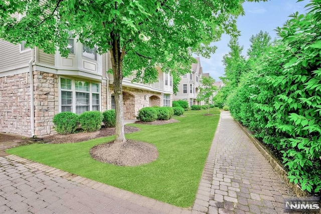 view of home's community with a yard