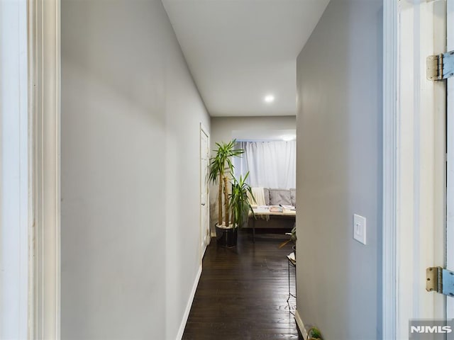 corridor with dark hardwood / wood-style flooring