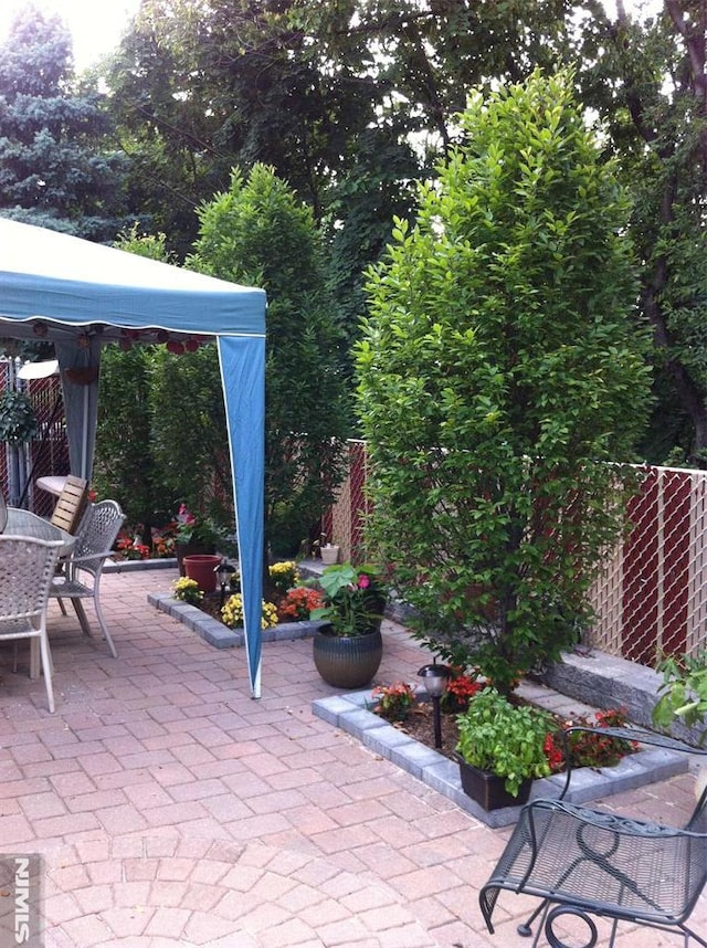 view of patio featuring a gazebo