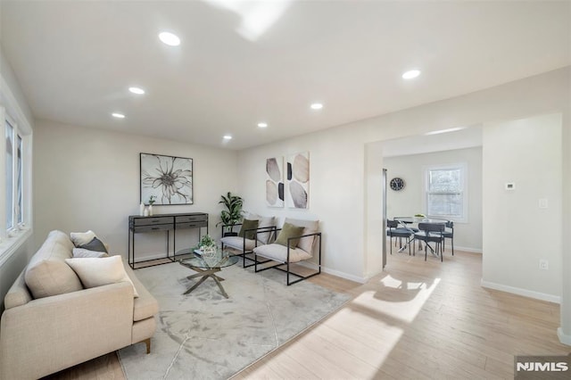 living room with light wood-type flooring