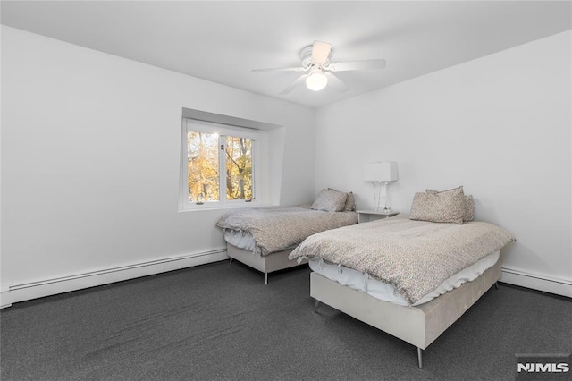 bedroom with baseboard heating and ceiling fan