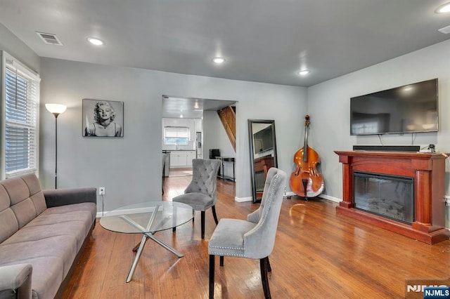 living room with hardwood / wood-style flooring