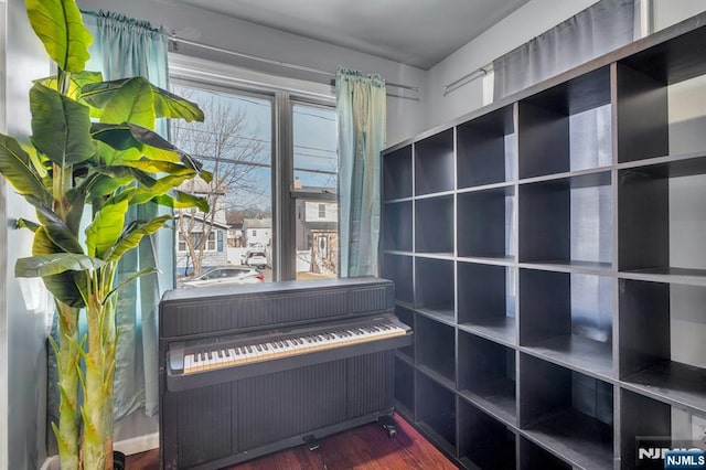 miscellaneous room featuring radiator and dark wood-type flooring