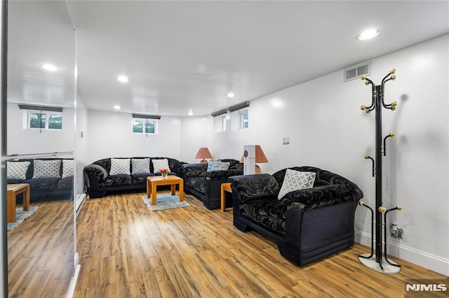 living room featuring light hardwood / wood-style flooring