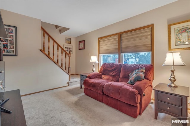 living room with light carpet