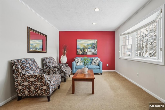 living area with carpet