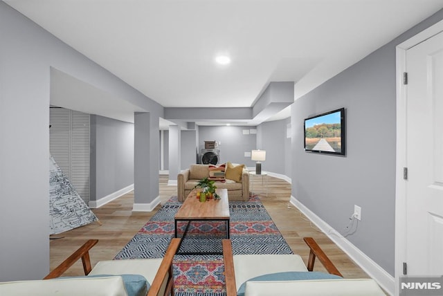 dining space with light hardwood / wood-style floors