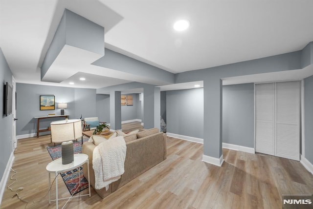 living room with light wood-type flooring