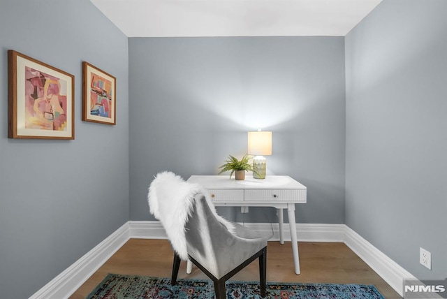 home office featuring hardwood / wood-style floors