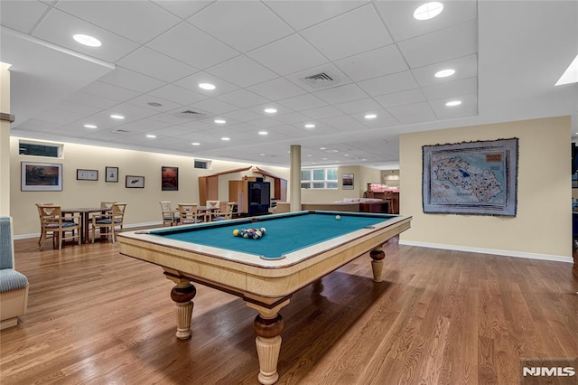 rec room featuring hardwood / wood-style flooring and billiards